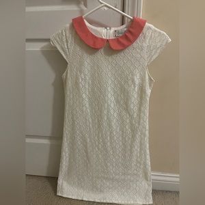Francesca”s Collection/Criss Cross White Dress with Coral Collar Size Small